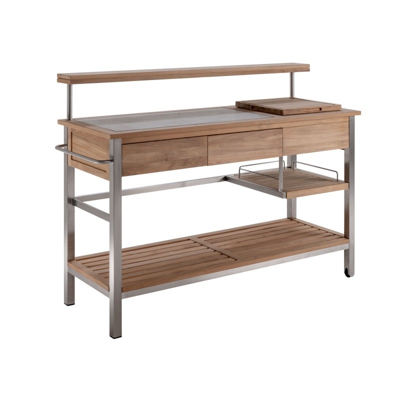 ARCO Quadro Multifunktioneller Servierwagen Teakholz/Edelstahl