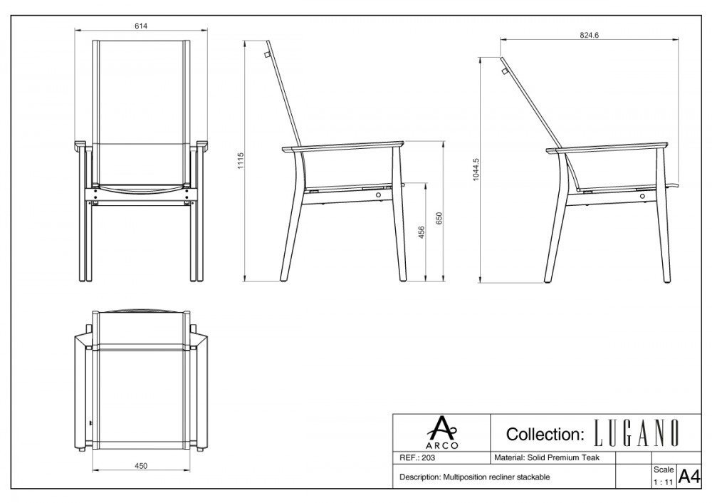 ARCO Lugano Multipositions Stuhl mit Armlehne Teakholz