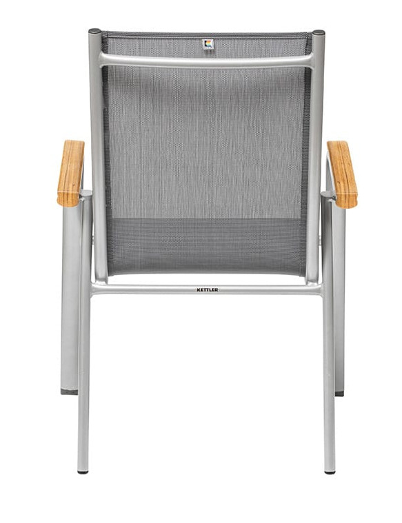 KETTLER CIRRUS Stapelsessel m. Teak- Armlehne lang Silber/Anthrazit-Grau