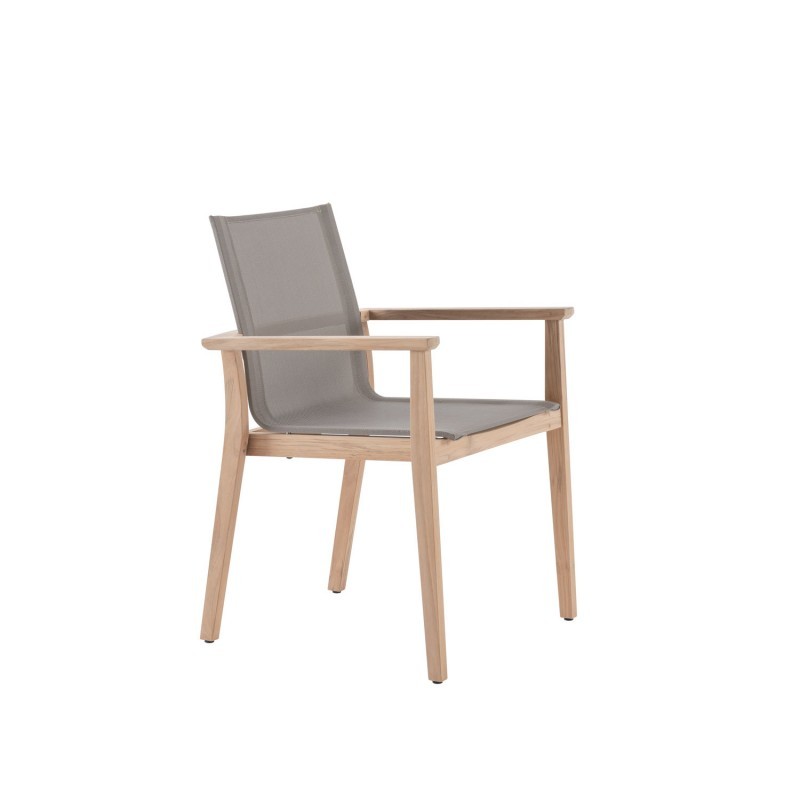 ARCO Lugano Stapelstuhl mit Armlehne Teakholz Textilene anthrazit PVC Sunbrella