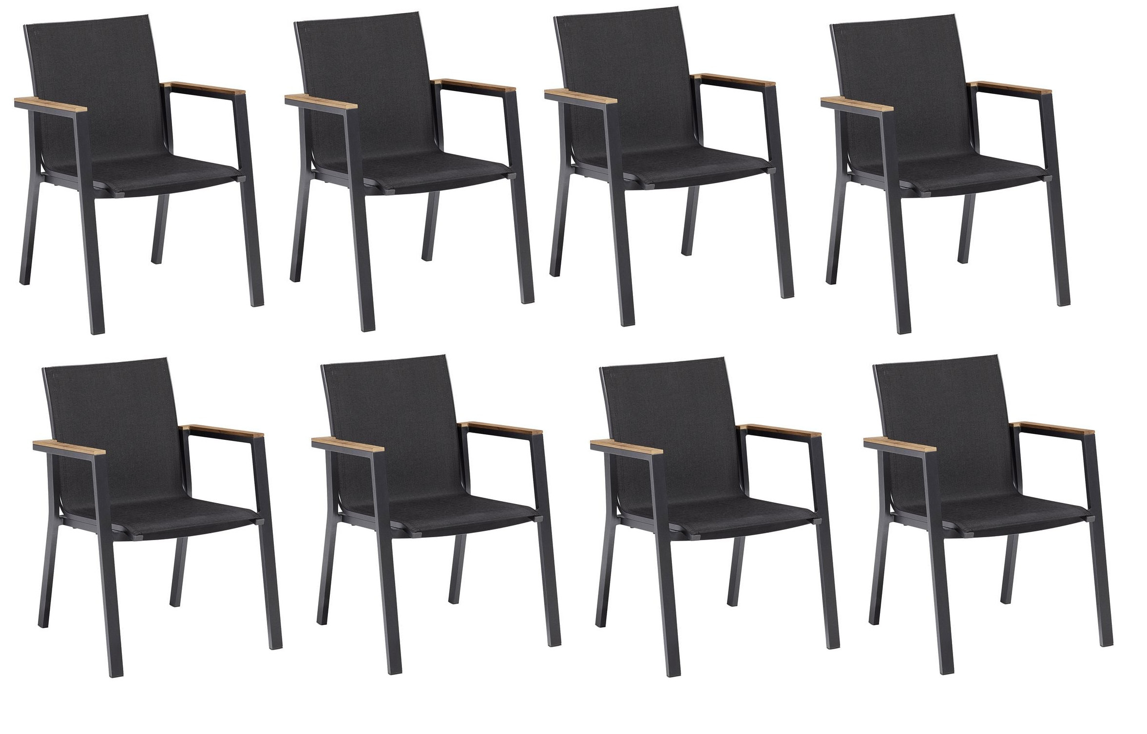 KETTLER RASMUS Stapelsessel mit Armlehne Teak Alu anthrazit 8er Set